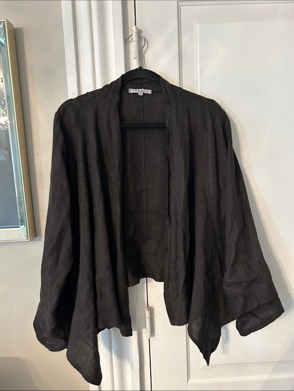 Tempo Paris Black Open-Front Linen Jacket